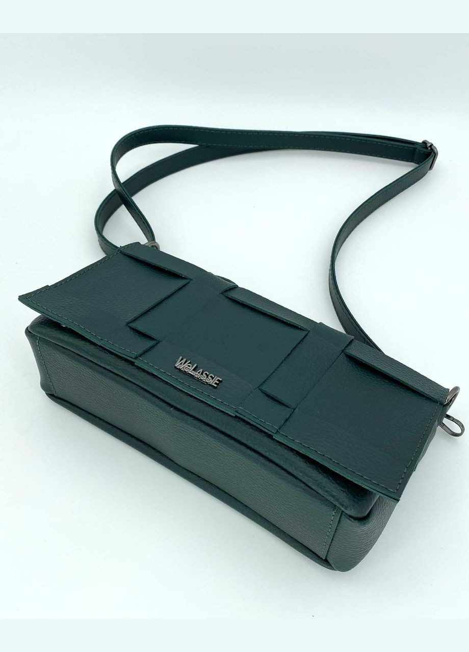 Жіноча сумка на плече з екошкіри із плетінням «Ірма» зеленого кольору WeLassie (298920912)