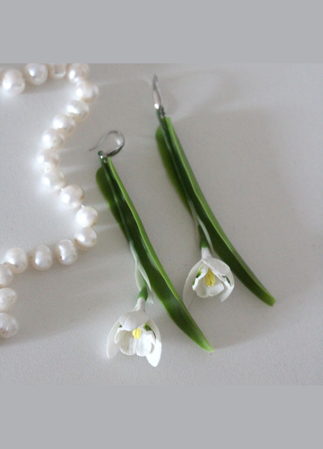Серьги подснежники из холодного фарфора ручной работы. Длинные серьги. Подарки на 8 марта Handmade (334004036)