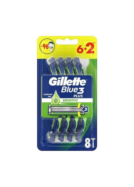 Gillette Бритвы для бритья Мужские Blue3 Plus Sensitive Comfort Gel Джилет Блу Сенситов одноразовые мужка АлоэВера 3леза 8шт — Крем, (347302672)