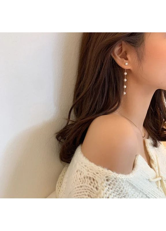 Сережки з перлинами перлові довгі перли висячі з білими перлами No Brand (343051599)