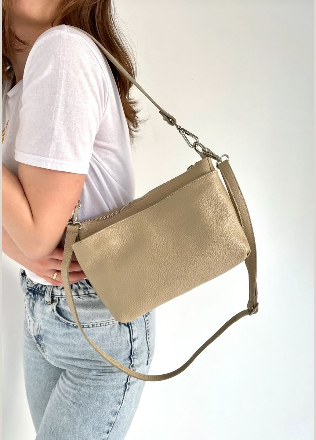 Сумка шкіряна жіноча Італія – 3 відділення, короткий і довгий ремінець, кросбоді Virginia Conti Кросбоді (341251975)