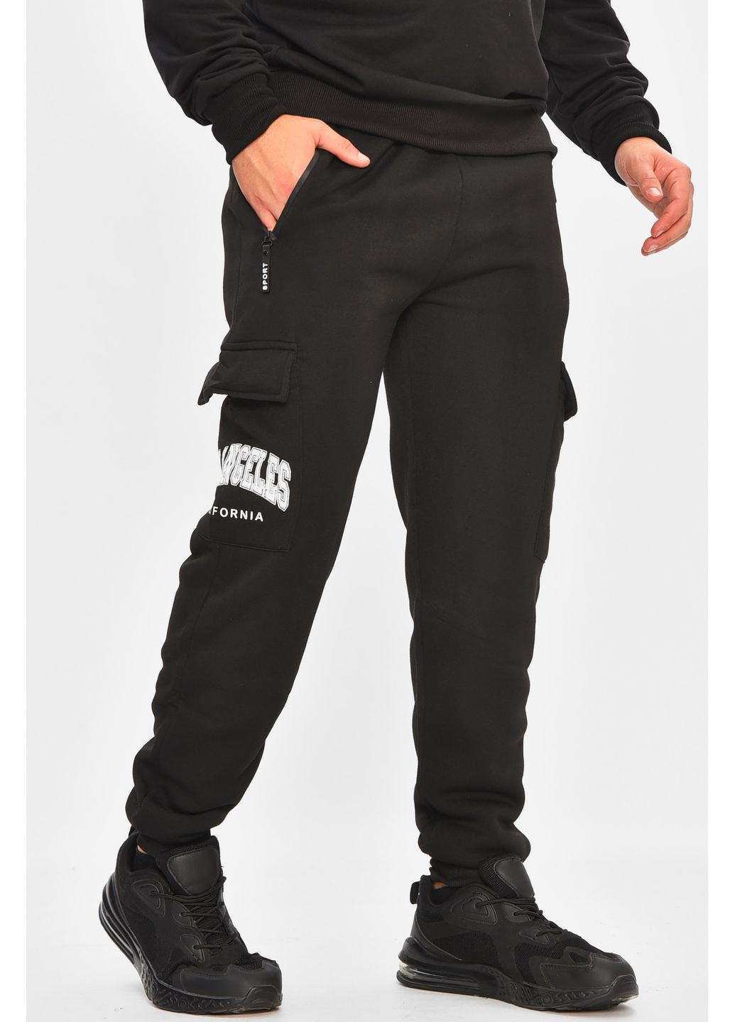 Спортивні штани чоловічі на флісі чорного кольору Let's Shop (362894041)