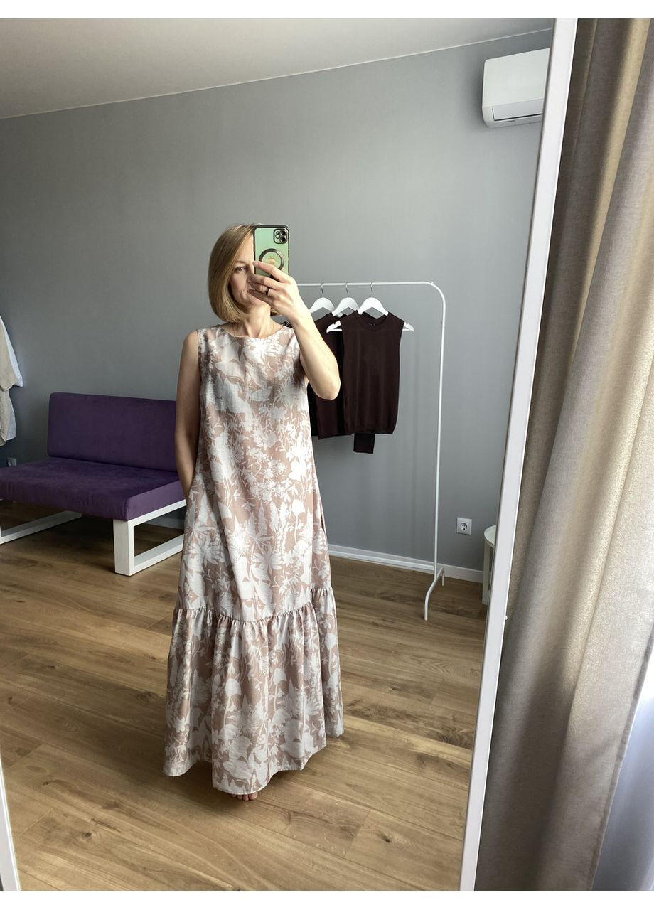 Кавова сукня літня, сарафан жіночий, легка сукня, лляна сукня No Brand