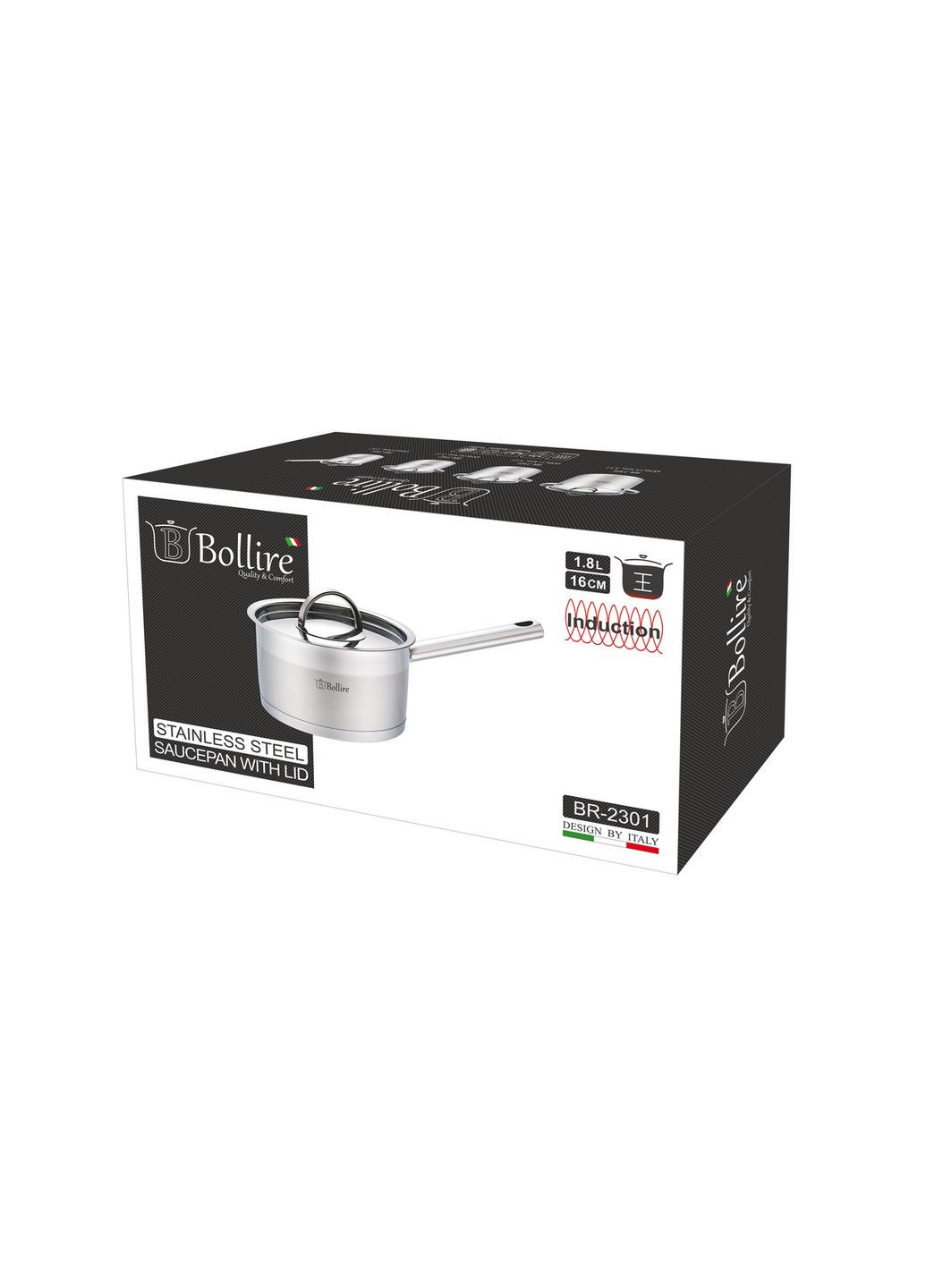 Ківш кухонний нержавійка з кришкою 16 см, 1.8 л (BR-2301) Bollire (334714008)