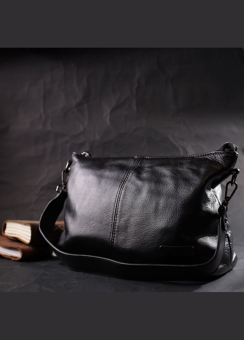 Повсякденна шкіряна жіноча сумка з двома знімними ременями чорна 22379 Vintage (329195441)