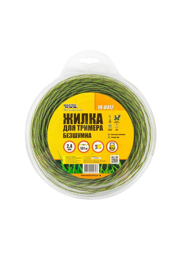 Жилка для тримера безшумна SPIRAL SQUARE 2.40 мм 131 м (блістер) двоколірна 19-0412 Mastertool (364121163)