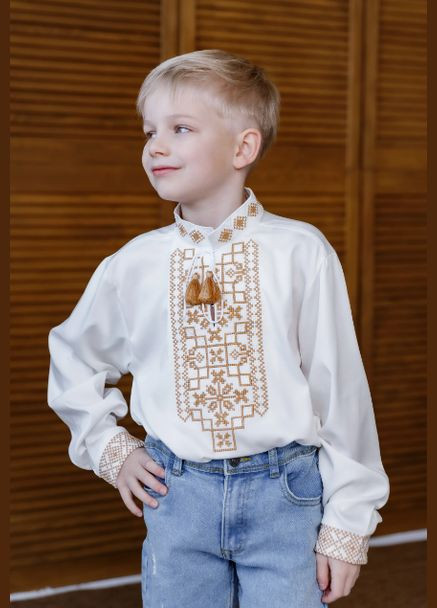 Вышиванка для мальчика Ярко молочная с бежевым. Galychanka 6960 (355802379)