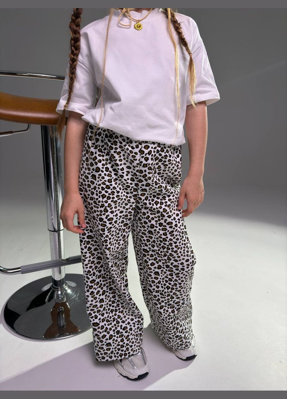 Комбинированные демисезонные палаццо леопардовые джинсы-палаццо No Brand