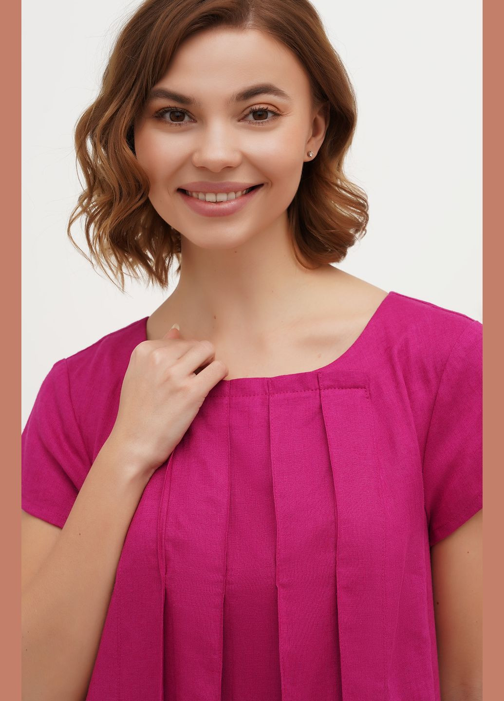 Бордова легка міді сукня зі складками та кишенями, матеріал льон і віскоза, осока., р., код 0452/54/1621 ГАЛЕРЕЯ ЛЬОНУ