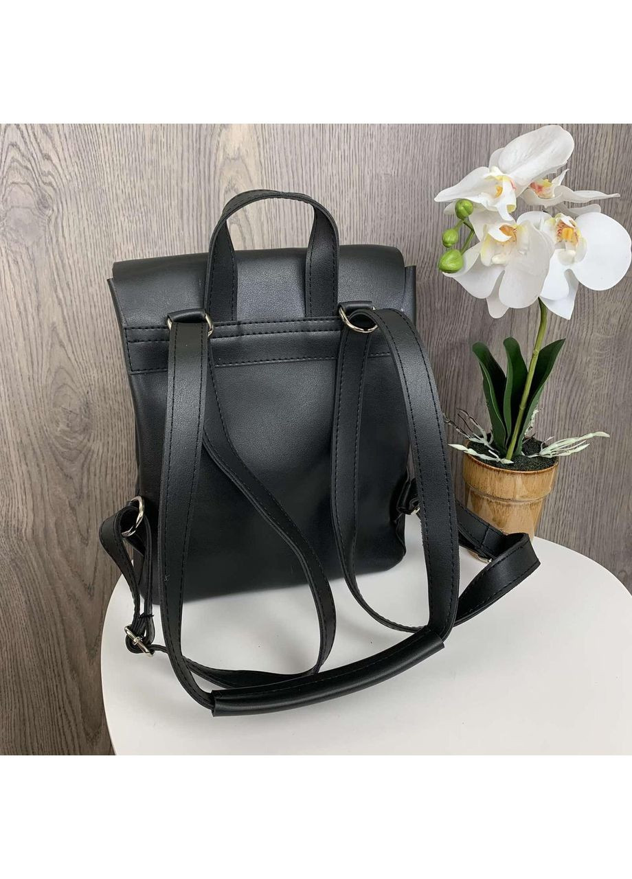 Жіночий рюкзак сумка трансформер з екошкіри міський для дівчат чорний рюкзак ProDobro (363258802)