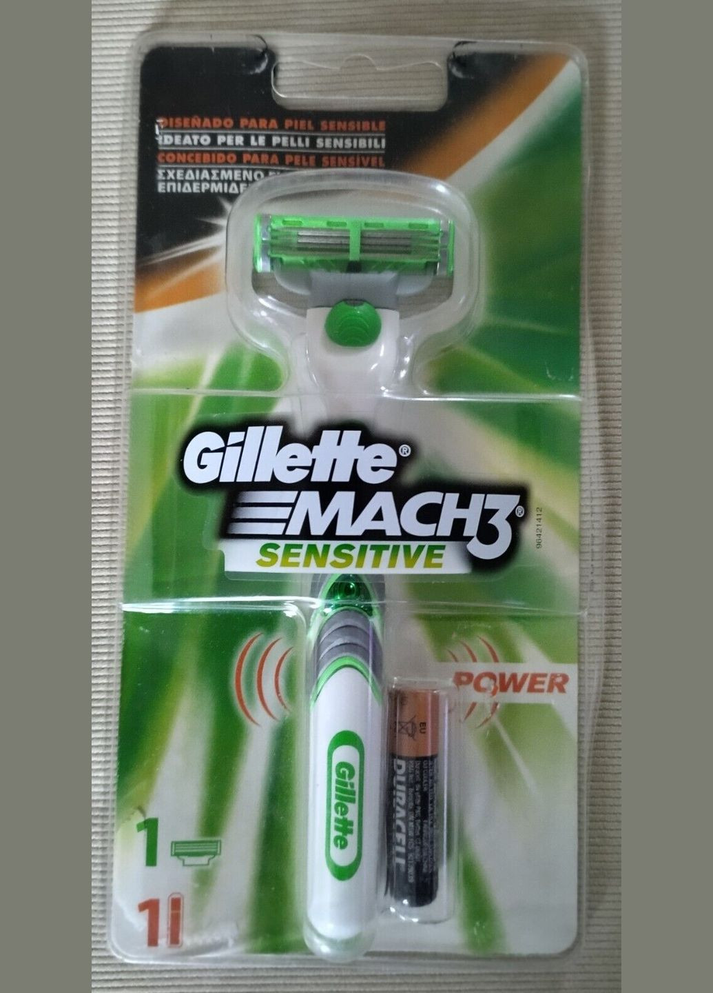 Бритва чоловіча Mach3 Sensitive Power 1 станок 1 картридж 1 батарейка Gillette (278773570)