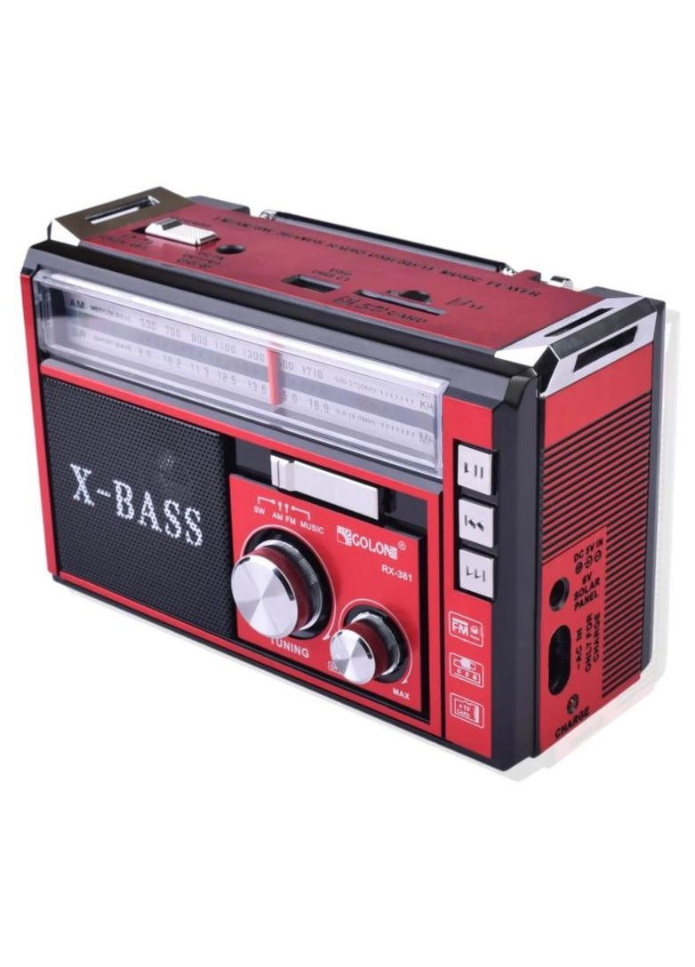Радіоприймач багатофункціональний портативний з ліхтариком LED USB AUX RX-381 радіо FM/AM/SW Червоний Golon (306716512)