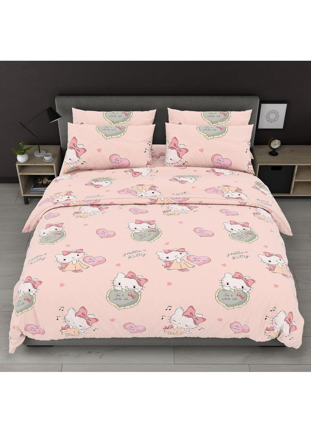 Постельное белье хлопковое Китти Полуторное 150 x 220 Бязь Розовое 50 х 70 No Brand (365066170)