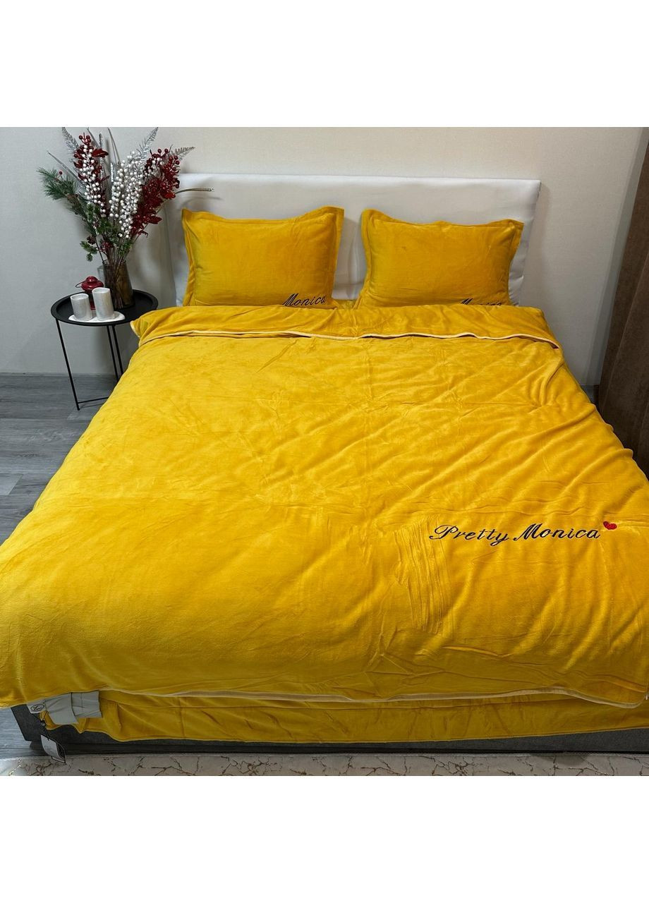 Велюровий набір постільної білизни євро розмір жовтий колір No Brand (367912392)