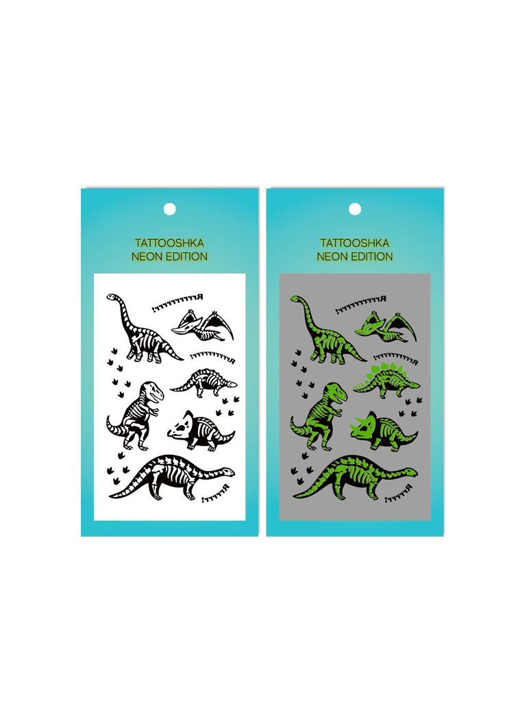 Набір тимчасових водостійких неонових тату «Динозаври неонові» Tattooshka (315440192)