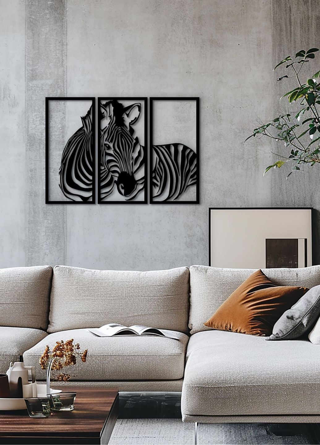 Деревянная модульная картина на стену, декор для комнаты "Зебра модульная картина", стиль лофт 50х75 см Woodyard (292111753)