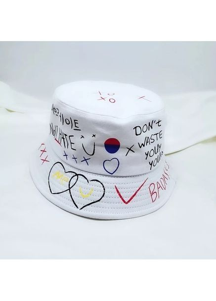 Панама белая унисекс с корейским принтом хлопковая легкая универсальная one size 56–58 см стильная всесезонная No Brand (364859617)