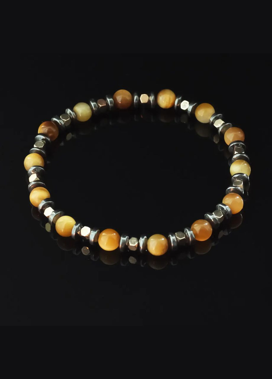 Тигровый глаз и Гематит мужской из натурального камня d-6мм обхват 19см No Brand браслет (304426622)