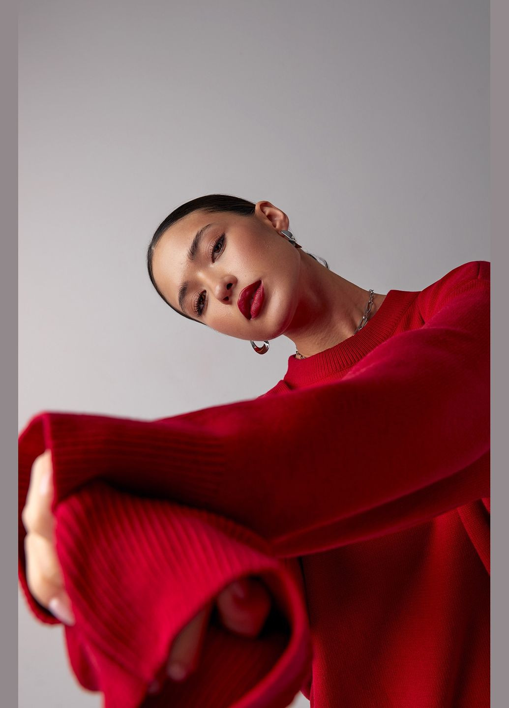 Красный демисезонный джемпер кофта из хлопковой пряжи. Triko Bakh