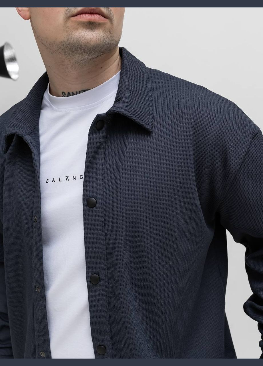 Графитовый демисезонный мужской костюм вафелька с рубашкой, брючный Україна