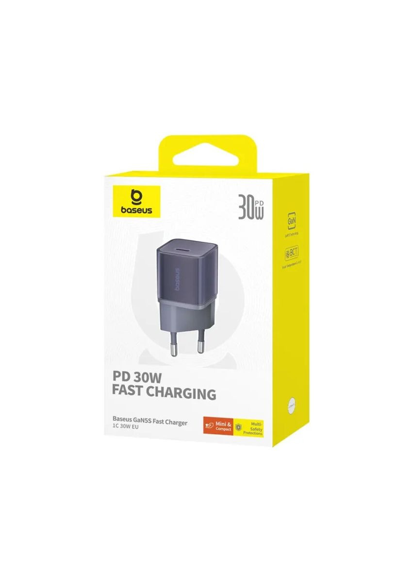 Мережевий зарядний пристрій 1C 30W EU Midnight Purple Baseus GaN5S Fast Charger (340278270)