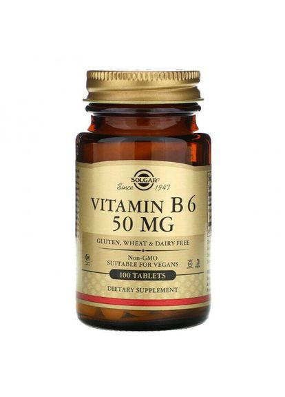 Вітамін В6 (піридоксин),, 50 мг. 100 таблеток (SOL03100) Solgar (266038771)