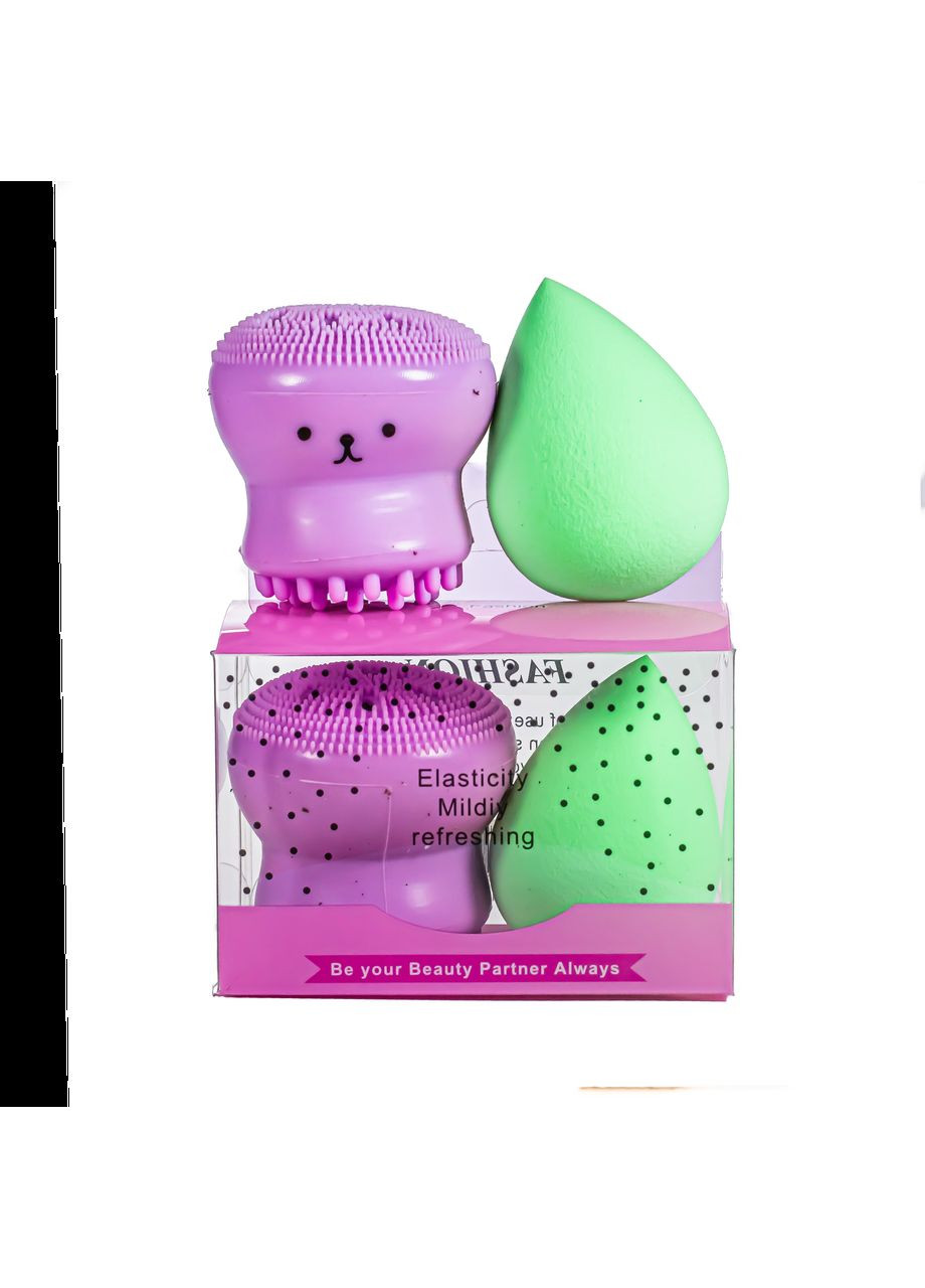 Набір 2 в 1 Puffy спонж для макіяжу та щітка для очищення обличчя Kika (338426851)