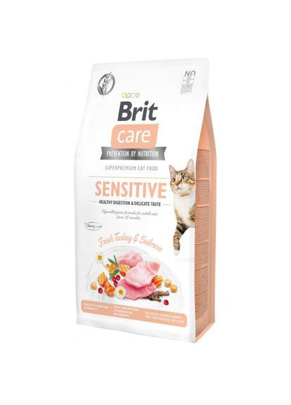 Сухой корм Cat GF Sensitive HDigestion & Delicate Taste для кошек с чувствительным пищеварением, индейка и лосось, 7 кг Brit Care (322874640)