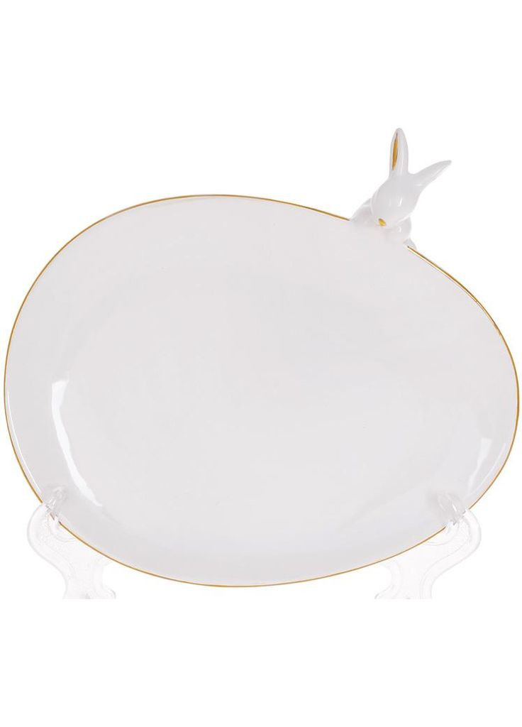 Керамічне блюдо Bunny 17х15х4 см біле із золотим для декору столу та подарунку блюдо сервіровки Bona (368979678)