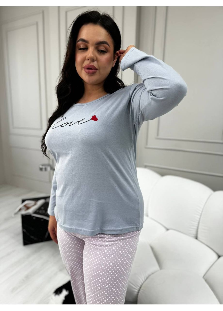 Комбінована всесезон бавовняний домашній костюм піжама лонгслів + брюки Vakko