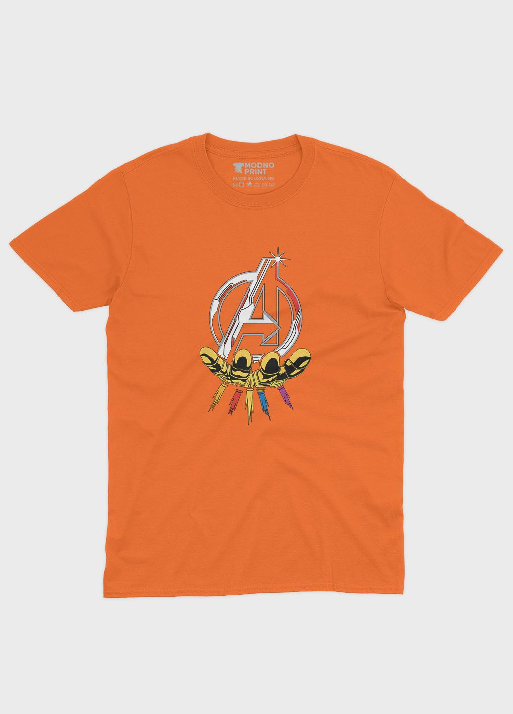Оранжевая демисезонная футболка для мальчика с принтом супергероями - мстители (ts001-1-ora-006-025-010-b) Modno