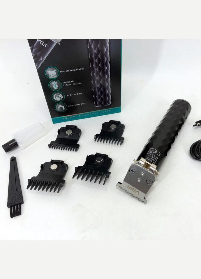 Машинка для стрижки с триммером V-170 для волос, усов и бороды, беспроводная со сменными насадками VGR (364665461)