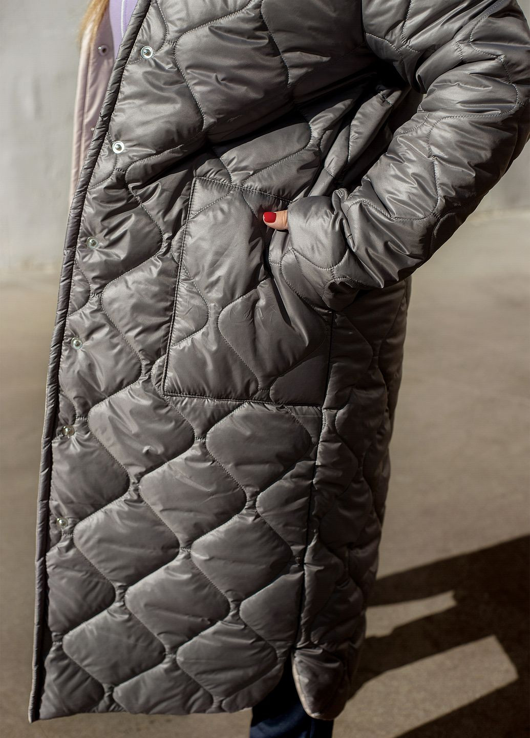 Сіра зимня зимова довга куртка куртка-пальто No Brand