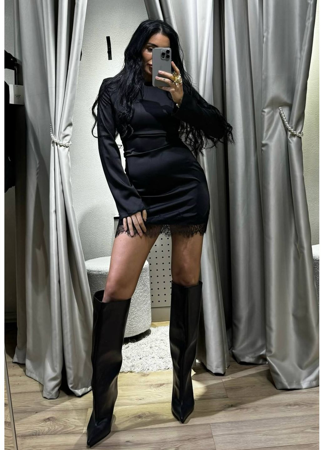 Чорна сукня жіноча шовкова з мереживом No Brand