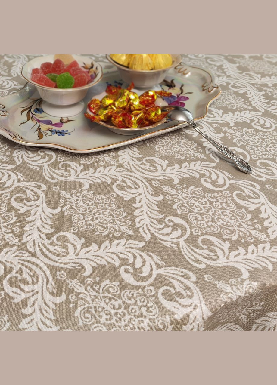 Тефлоновая скатерть на круглый стол с водоотталкивающей пропиткой в классическом стиле с белым принтом "Ажур" 120 см Maystat (305391003)