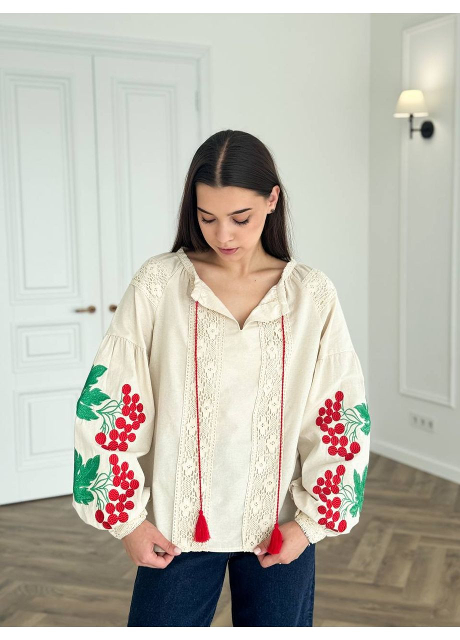 Жіноча вишиванка Калина батал бежева ESQ 7499 (356145999)