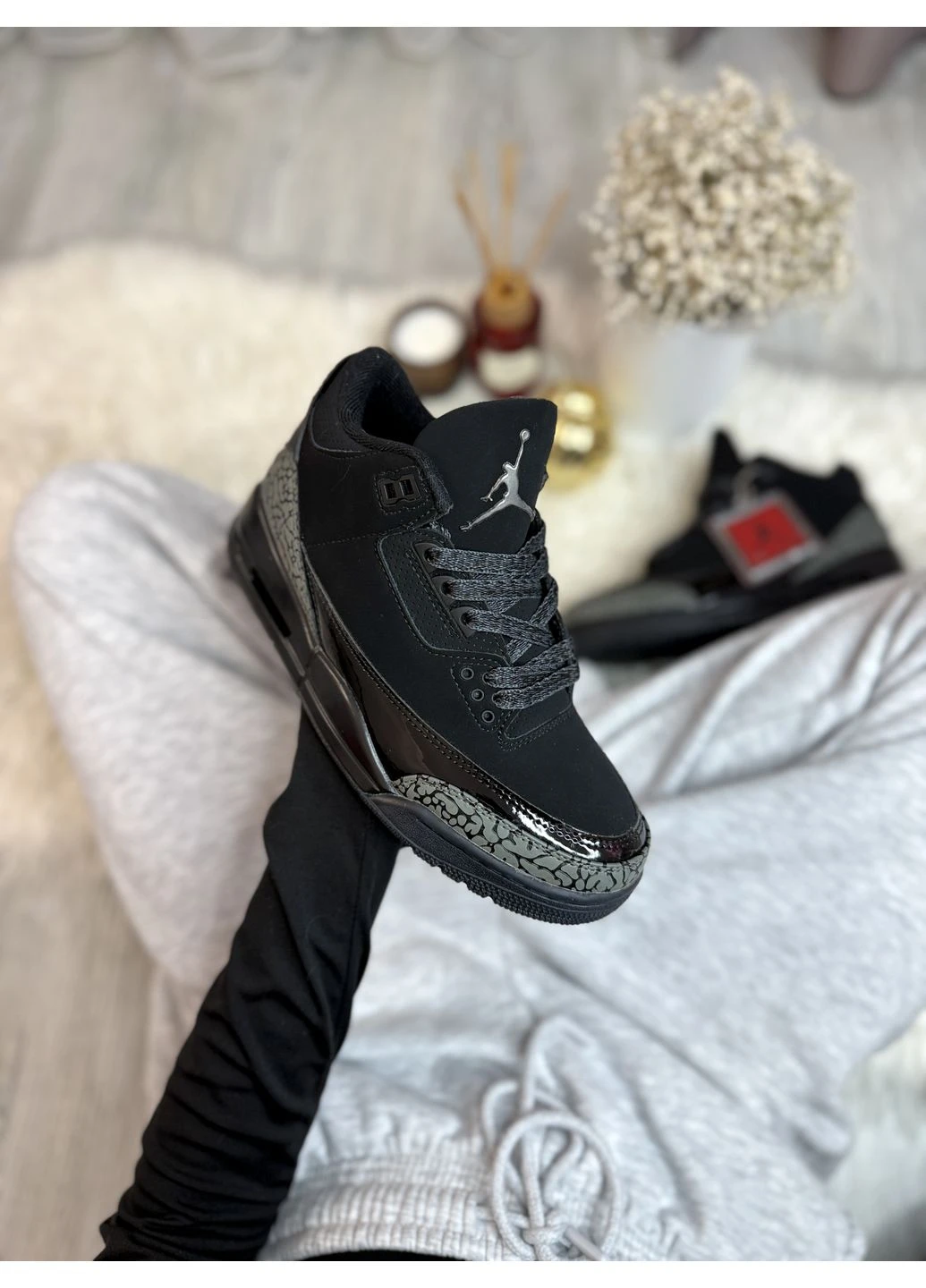 Черные демисезонные кроссовки мужские nike air jordan air 3 black найк аир джордан черные No Brand