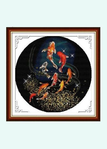 Набор для вышивания по нанесённой на канву схеме "Koi Carp Swimming". AIDA 14CT printed 47*47 см Joy Sunday (313614303)