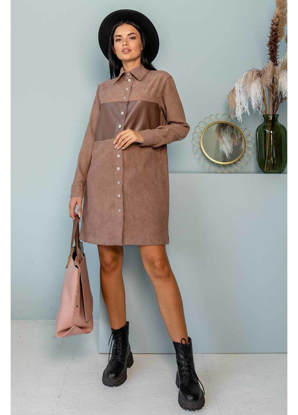 Кофейное праздничный платье Ри Мари однотонное