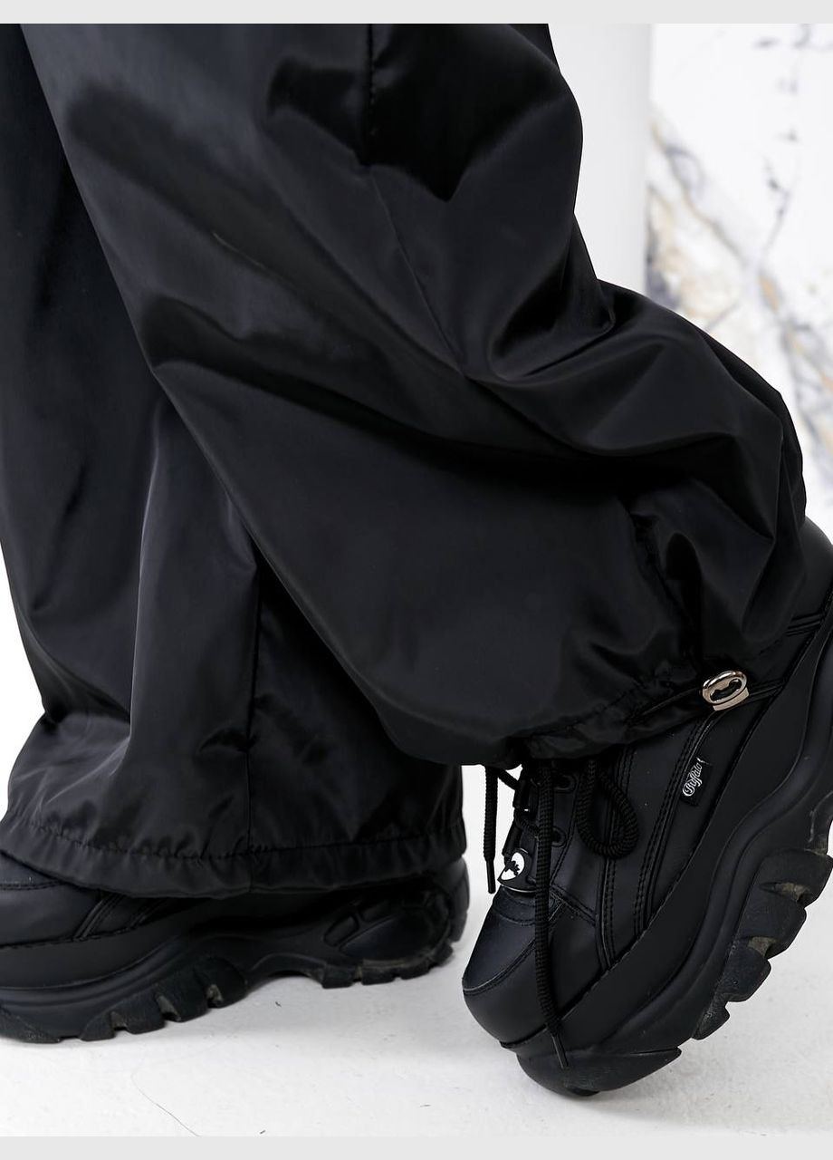 Чорні штани карго з плащівки "еммі" на гумці, однотонні штани на високій посадці No Brand 118 (302879054)