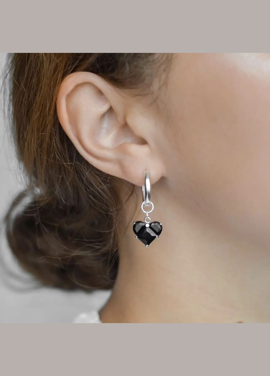 Серьги-подвески Сердце цвет черный, фурнитура гипоаллергенный сплав цвет серебро L-35мм No Brand Підвіски (301279078)