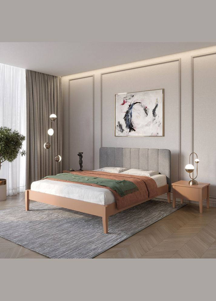 Односпальная деревянная кровать Лондон ДК (RAL8025)/Аляска 93 (Серый) Б1 80х200 см (MBG-6813) Mebigrand (366084269)