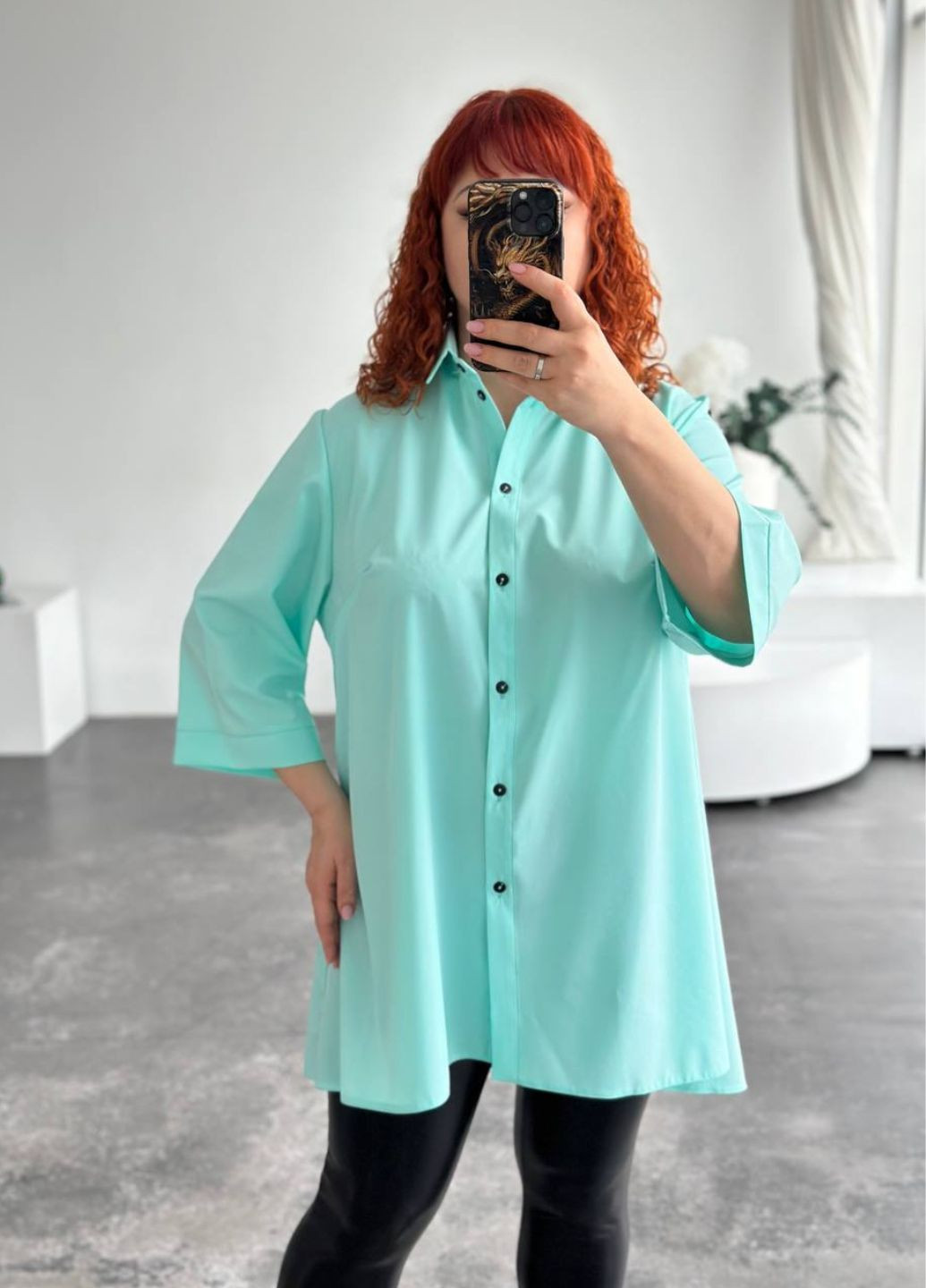 М'ятна повсякденна блуза-туніка із софту No Brand