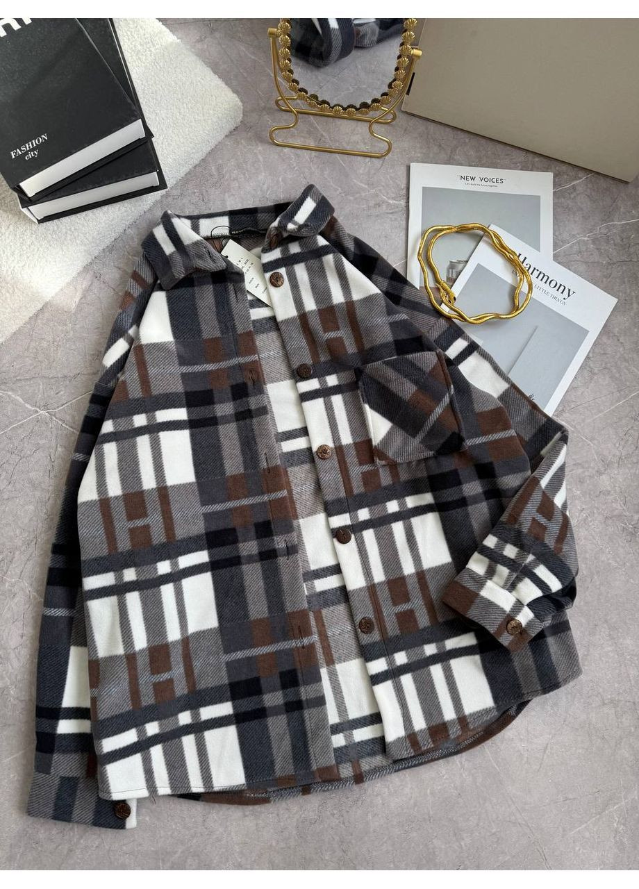 Темно-коричневая повседневный, вечерний, классическая, кэжуал рубашка в клетку FINO Mode с длинным рукавом