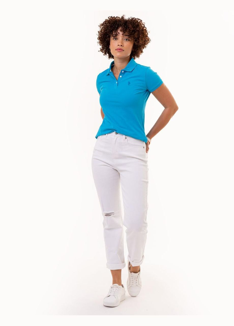 Женская футболка SOLID PIQUE POLO XS голубая U.S. Polo Assn. (336432895)