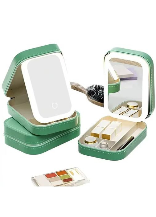Портативный кейс органайзер для косметики с зеркалом на крышке и LED подсветкой Comod-Case CC-9878 Green No Brand (363555634)