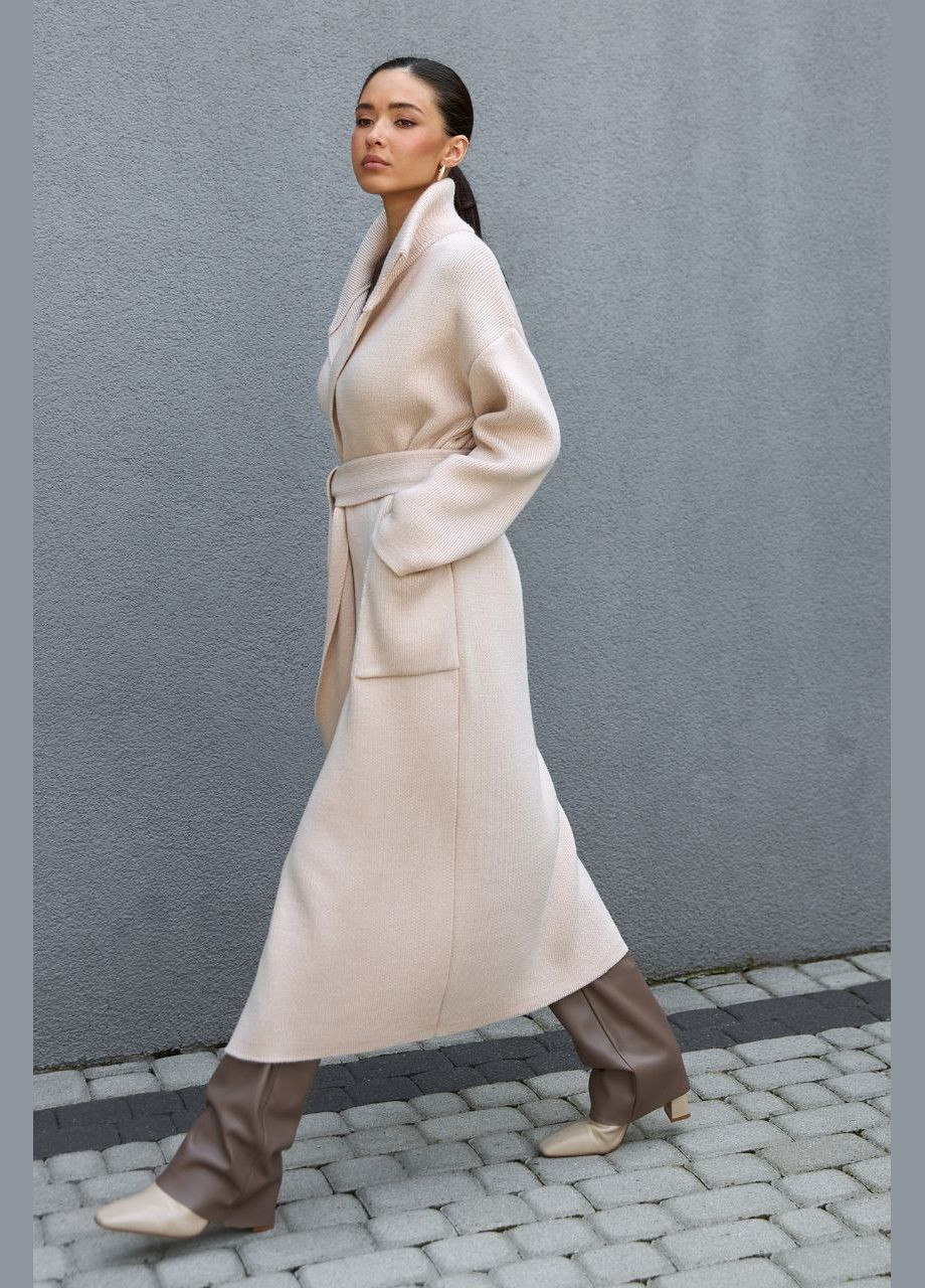 Перлове демісезонне В'язане пальто з теплої напіввовняної пряжі Triko Bakh
