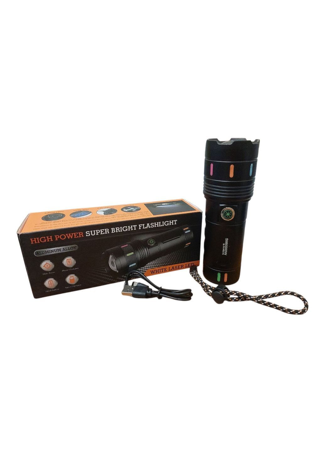 Ручной аккумуляторный мощный фонарик 701-PM10-TG с ZOOM, 4 режима, USB, датчик заряда алюминий No Brand (367859710)