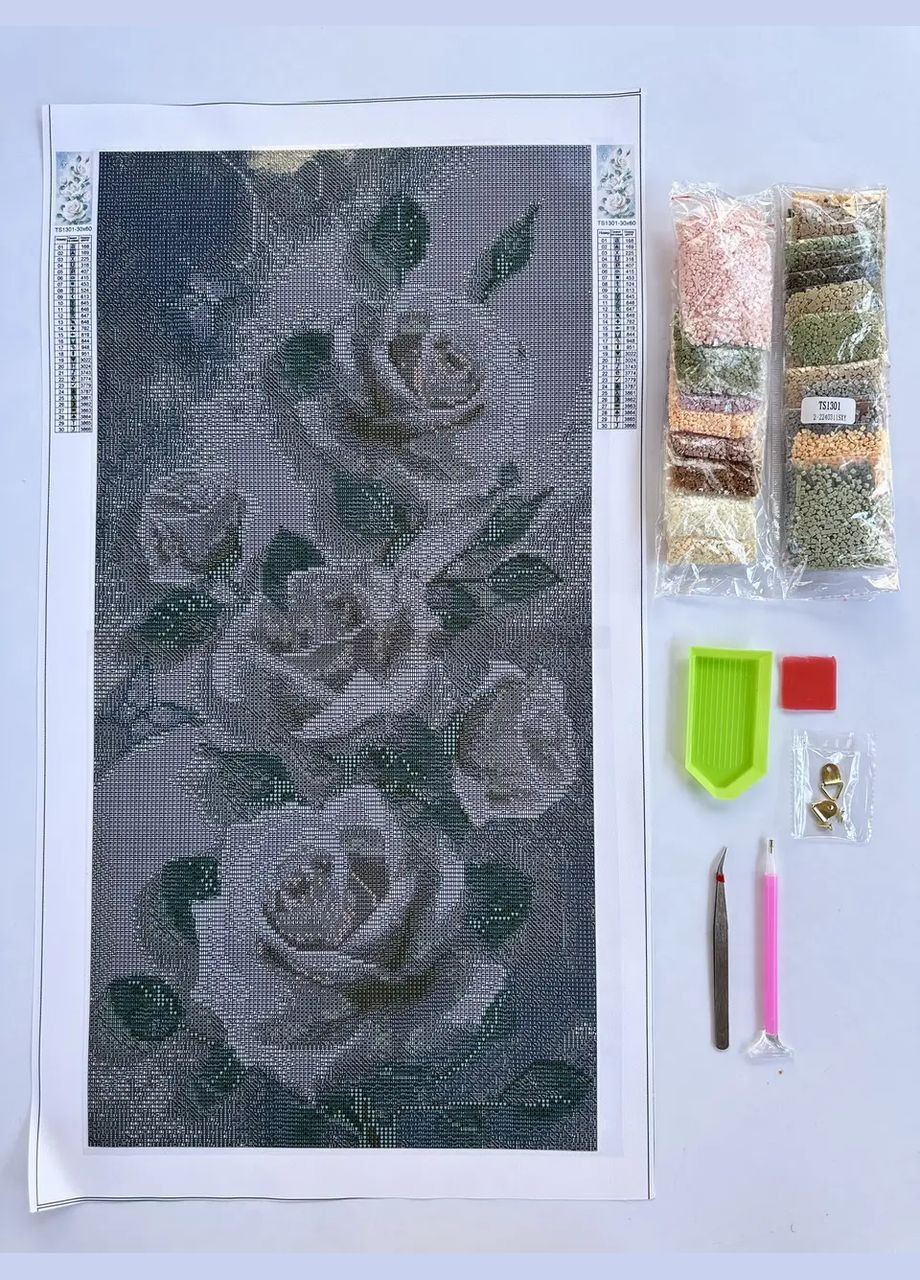 Алмазна мозаїка Білі троянди панно 30х60 см TS1301 ColorArt (292145724)