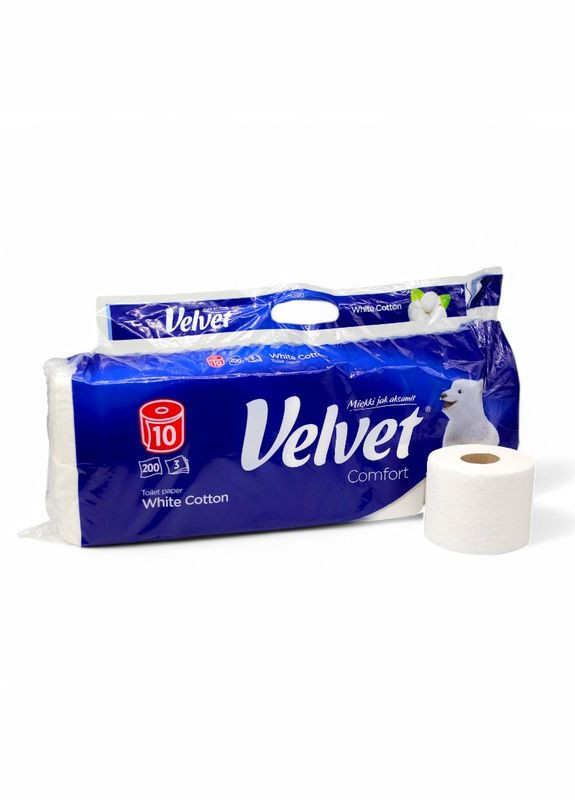 туалетний папір White Cotton 10 рулонів 3 шари 200 відривів Velvet (321239309)